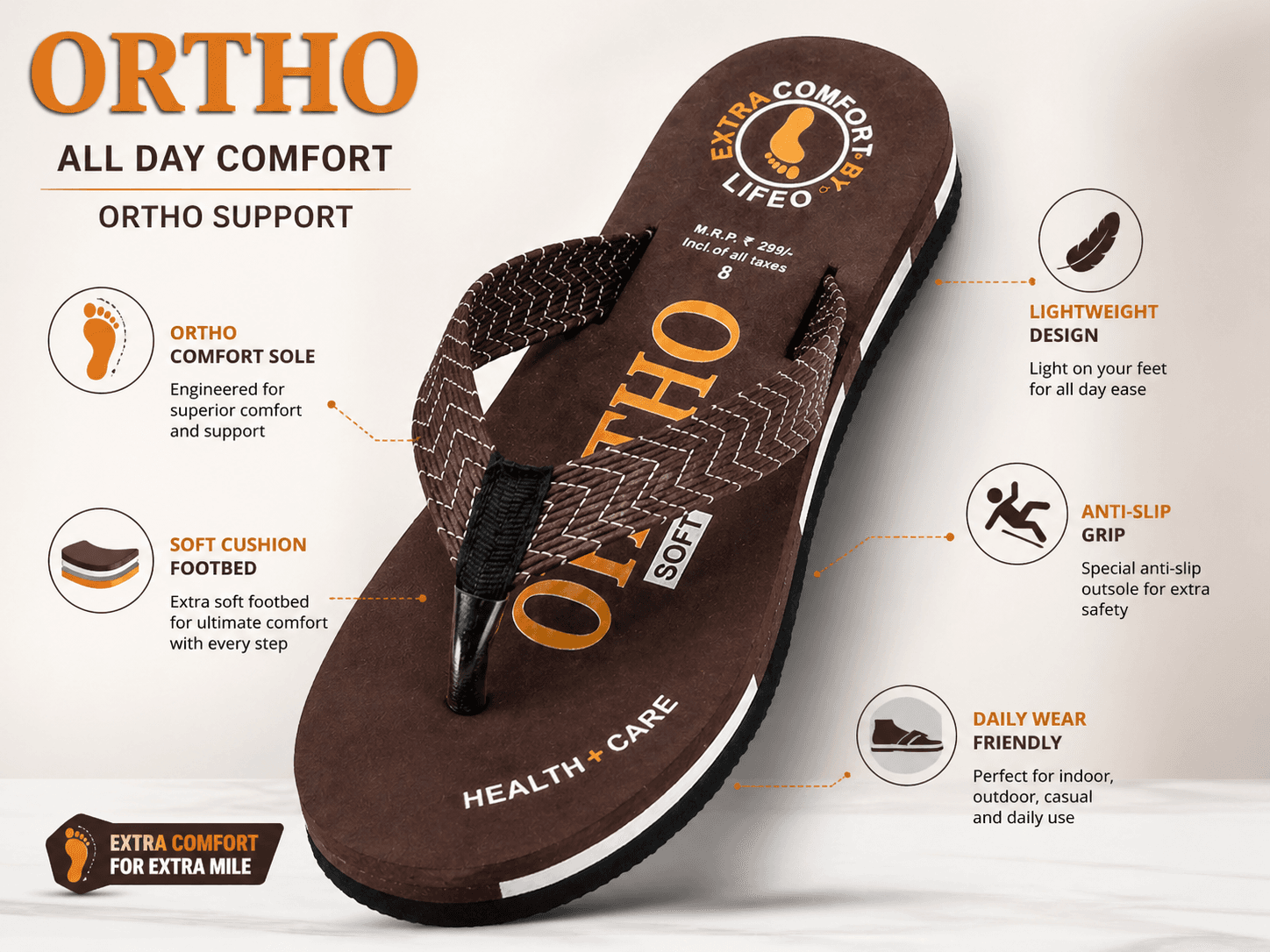 Men’s Thong Flip Flops with Chevron Textured Straps and Layered Sole thumbnail 5