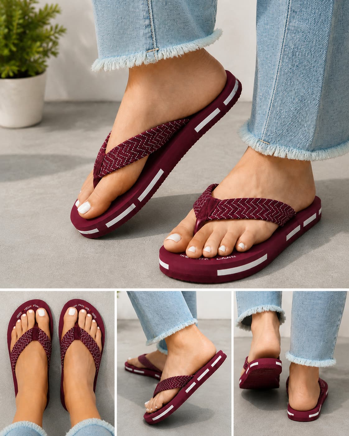 Men’s Casual Thong Flip Flops with Quilted Chevron Strap and Striped Sole thumbnail 3