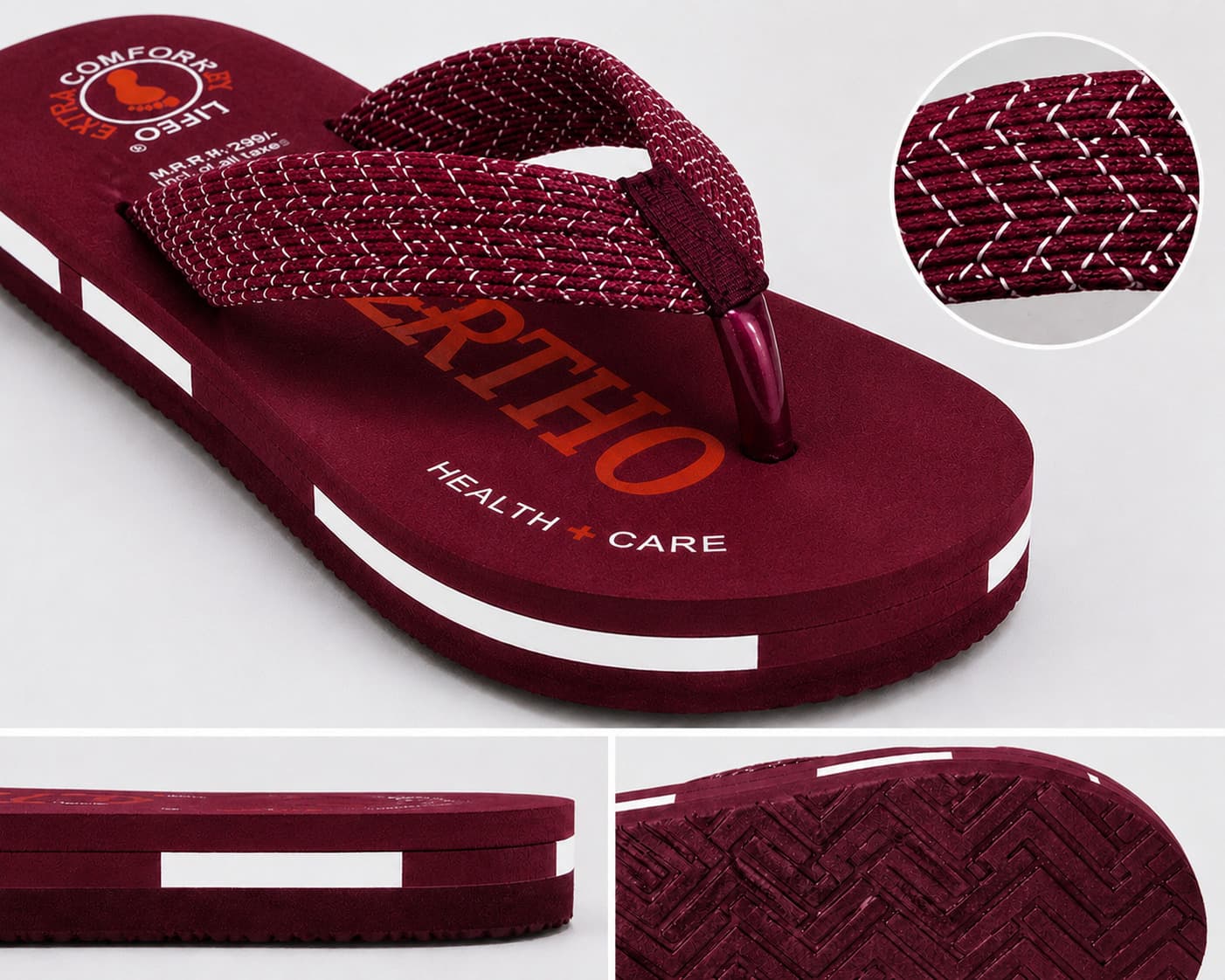 Men’s Casual Thong Flip Flops with Quilted Chevron Strap and Striped Sole thumbnail 4