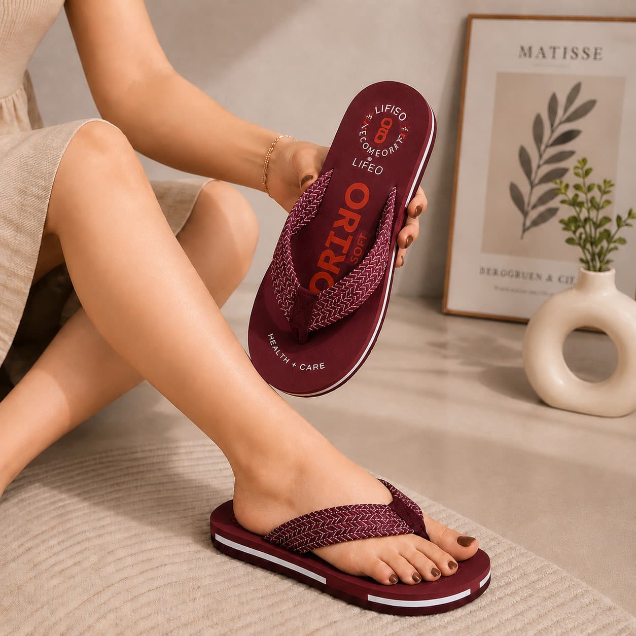 Men’s Casual Thong Flip Flops with Quilted Chevron Strap and Striped Sole thumbnail 7