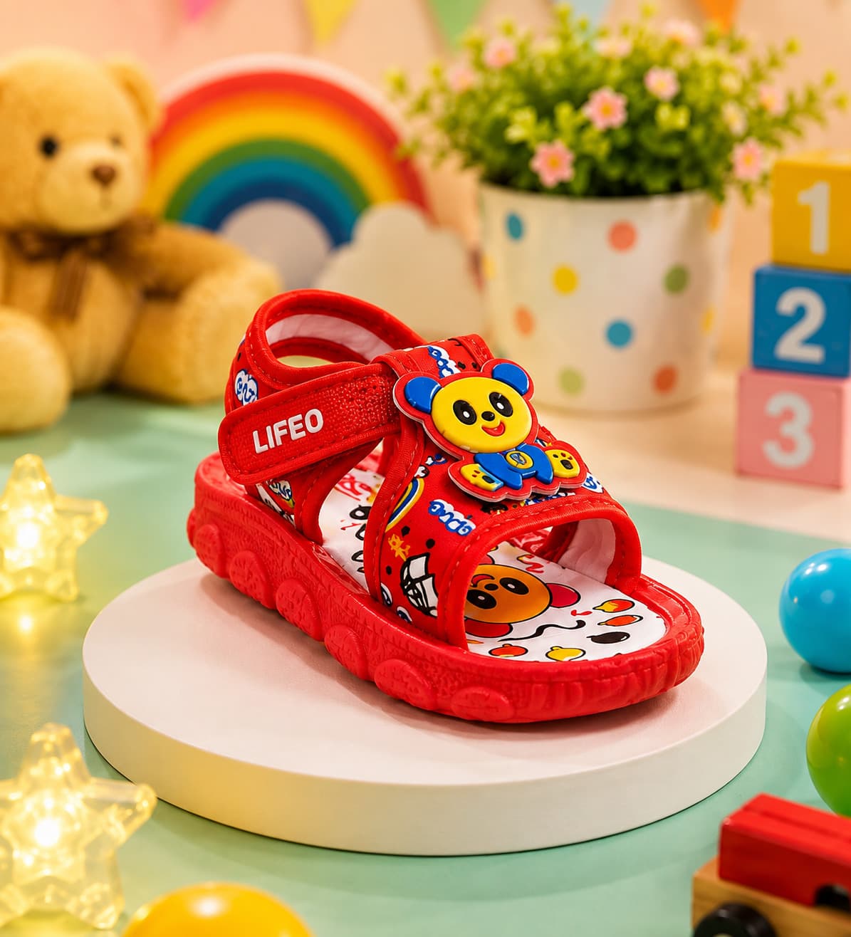 Infant Cartoon Bear Appliqué Open-Toe Sandals with Adjustable Ankle Strap thumbnail 1