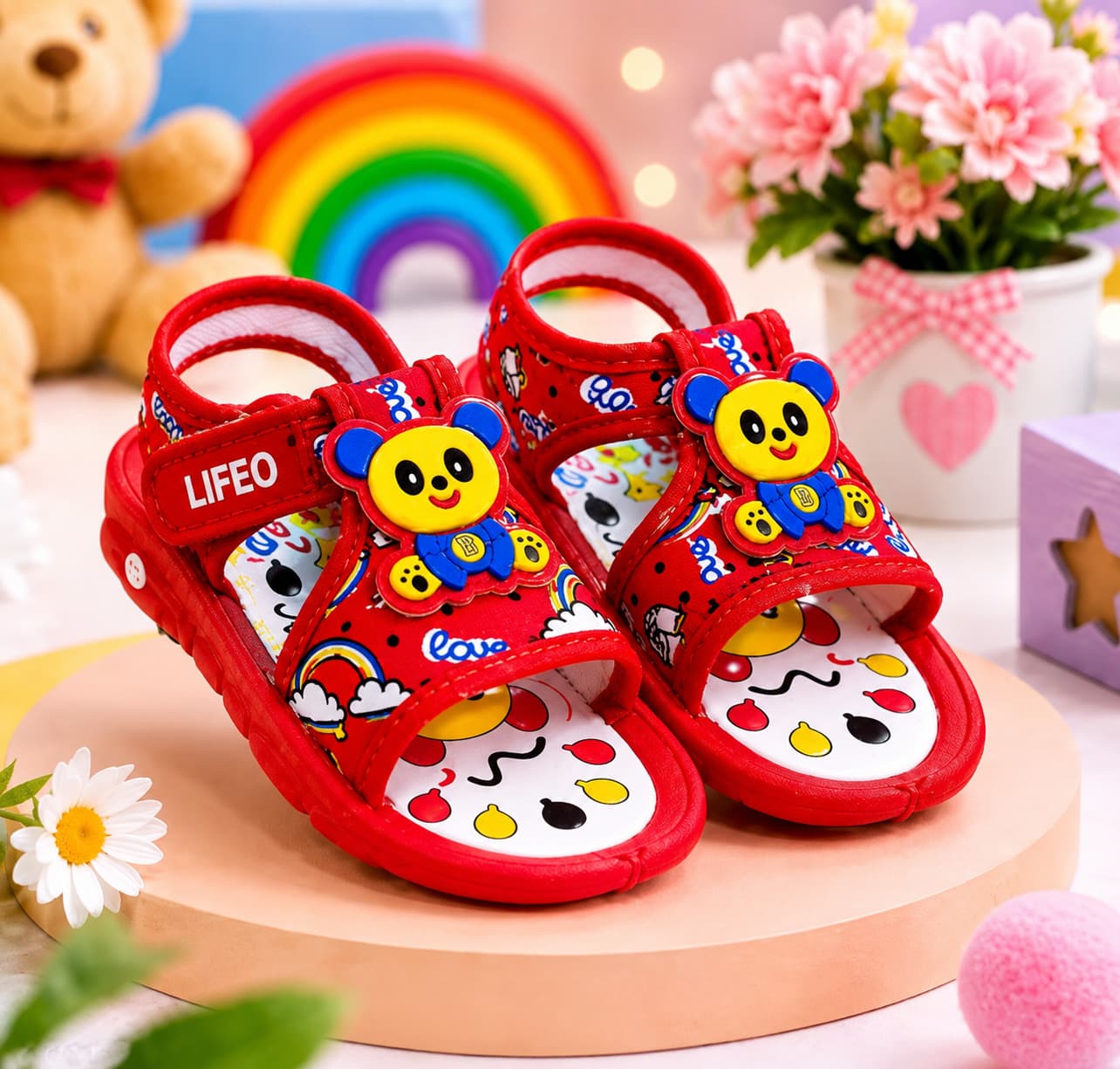 Infant Cartoon Bear Appliqué Open-Toe Sandals with Adjustable Ankle Strap thumbnail 2