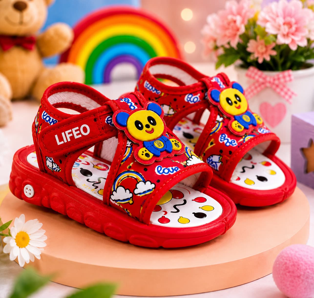 Infant Cartoon Bear Appliqué Open-Toe Sandals with Adjustable Ankle Strap thumbnail 3
