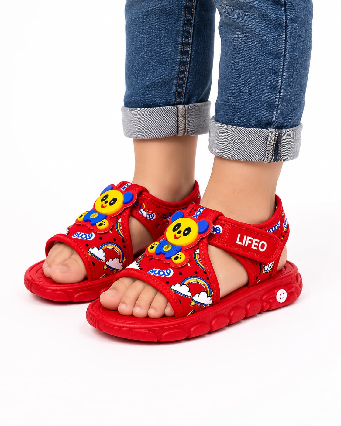 Infant Cartoon Bear Appliqué Open-Toe Sandals with Adjustable Ankle Strap thumbnail 6