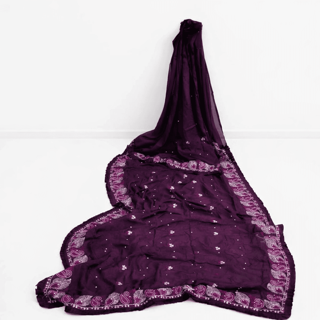 Elegant Wine Purple Embroidered Saree For Women – Designer Party Wear Traditional Ethnic Saree With Zari Border thumbnail 6