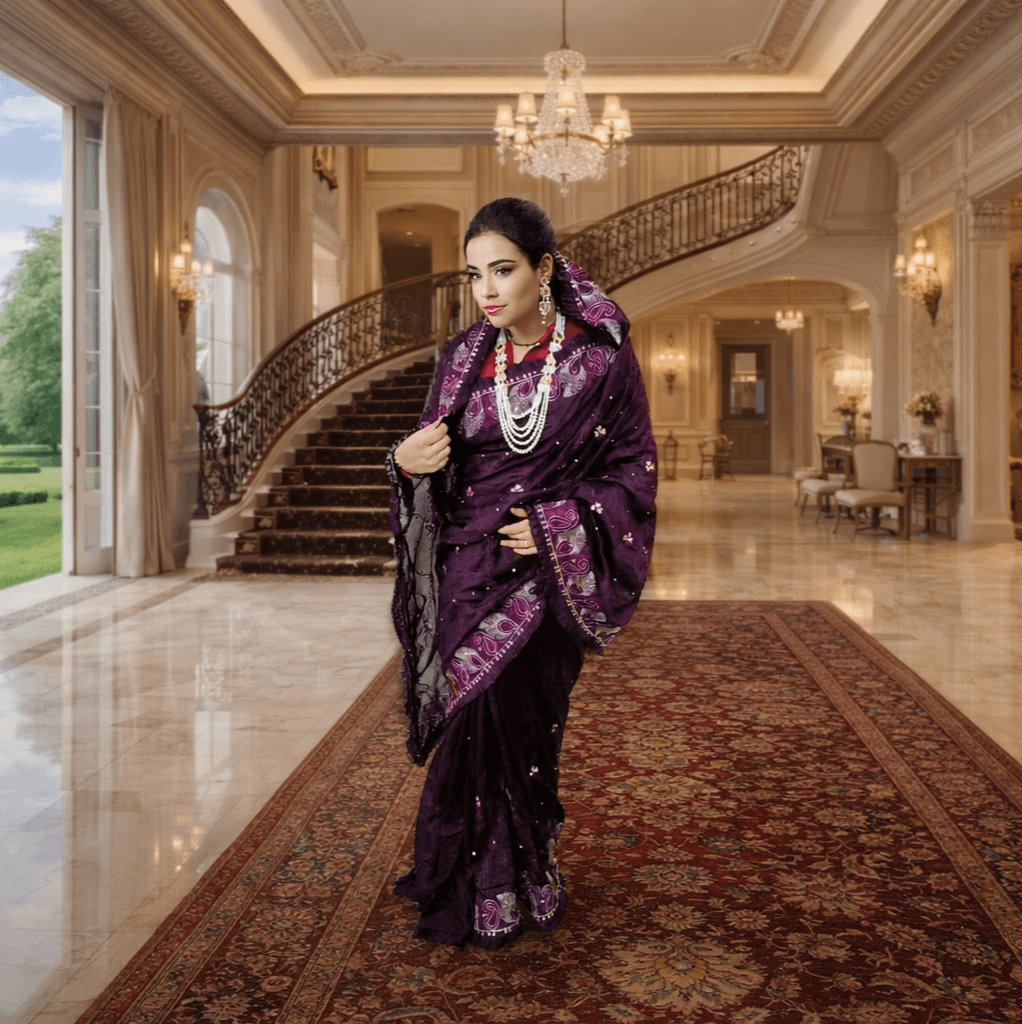 Elegant Wine Purple Embroidered Saree For Women – Designer Party Wear Traditional Ethnic Saree With Zari Border thumbnail 3