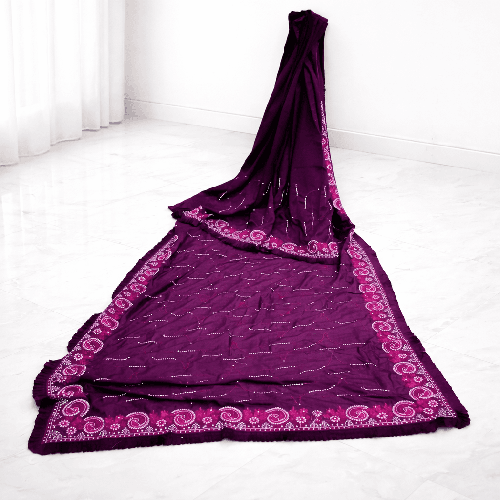 Royal Purple Embroidered Designer Saree With Ruffle Border & Blouse Piece – Festive & Wedding Wear thumbnail 4
