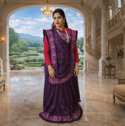 Royal Purple Embroidered Designer Saree With Ruffle Border & Blouse Piece – Festive & Wedding Wear