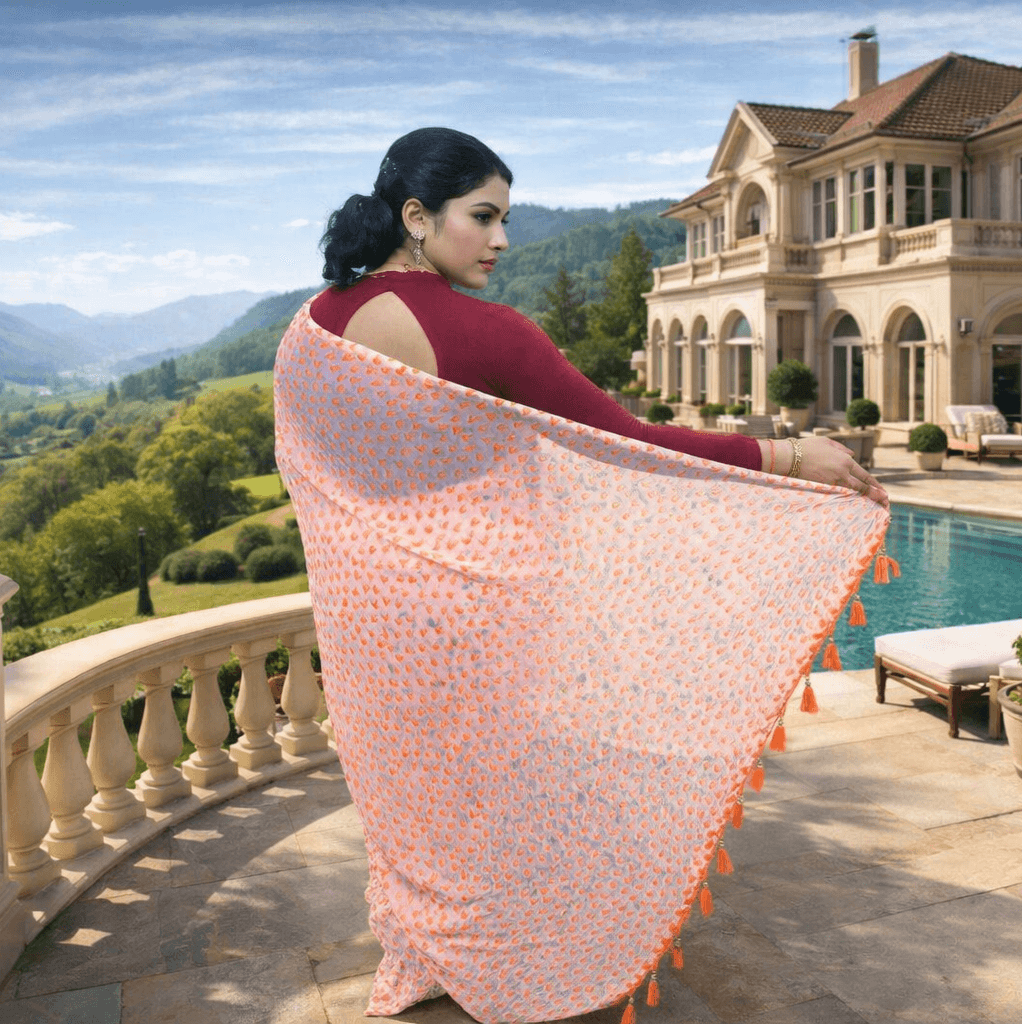 Printed Chiffon Saree With Tassel Pallu | Lightweight Ethnic Wear For Festive & Party Use thumbnail 6