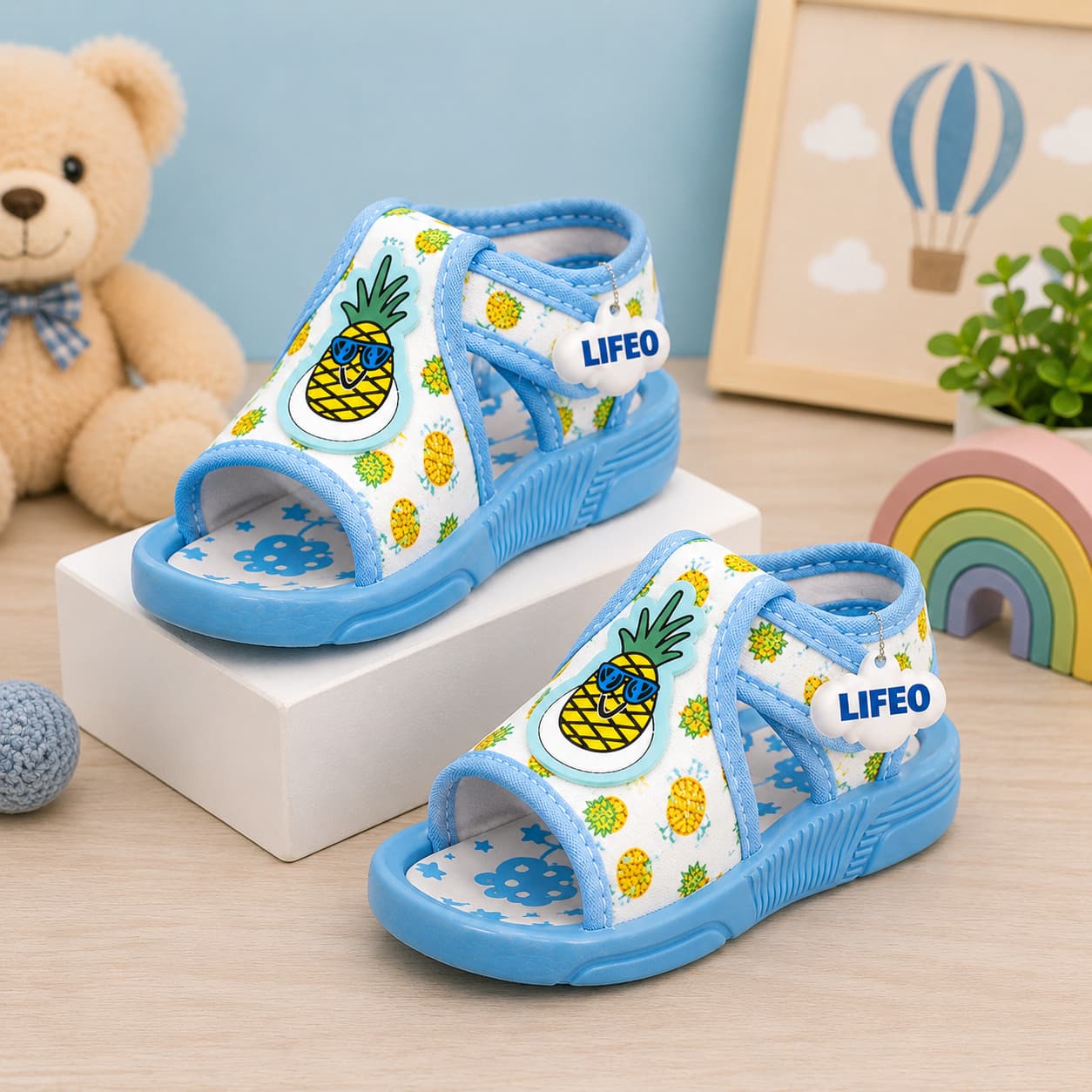 Infant Pineapple Print Open-Toe Sandals with Cartoon Appliqué and Heel Strap thumbnail 5