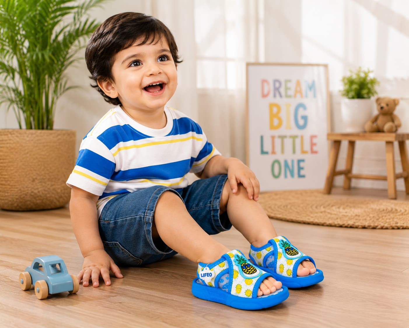 Infant Pineapple Print Open-Toe Sandals with Cartoon Appliqué and Heel Strap thumbnail 6