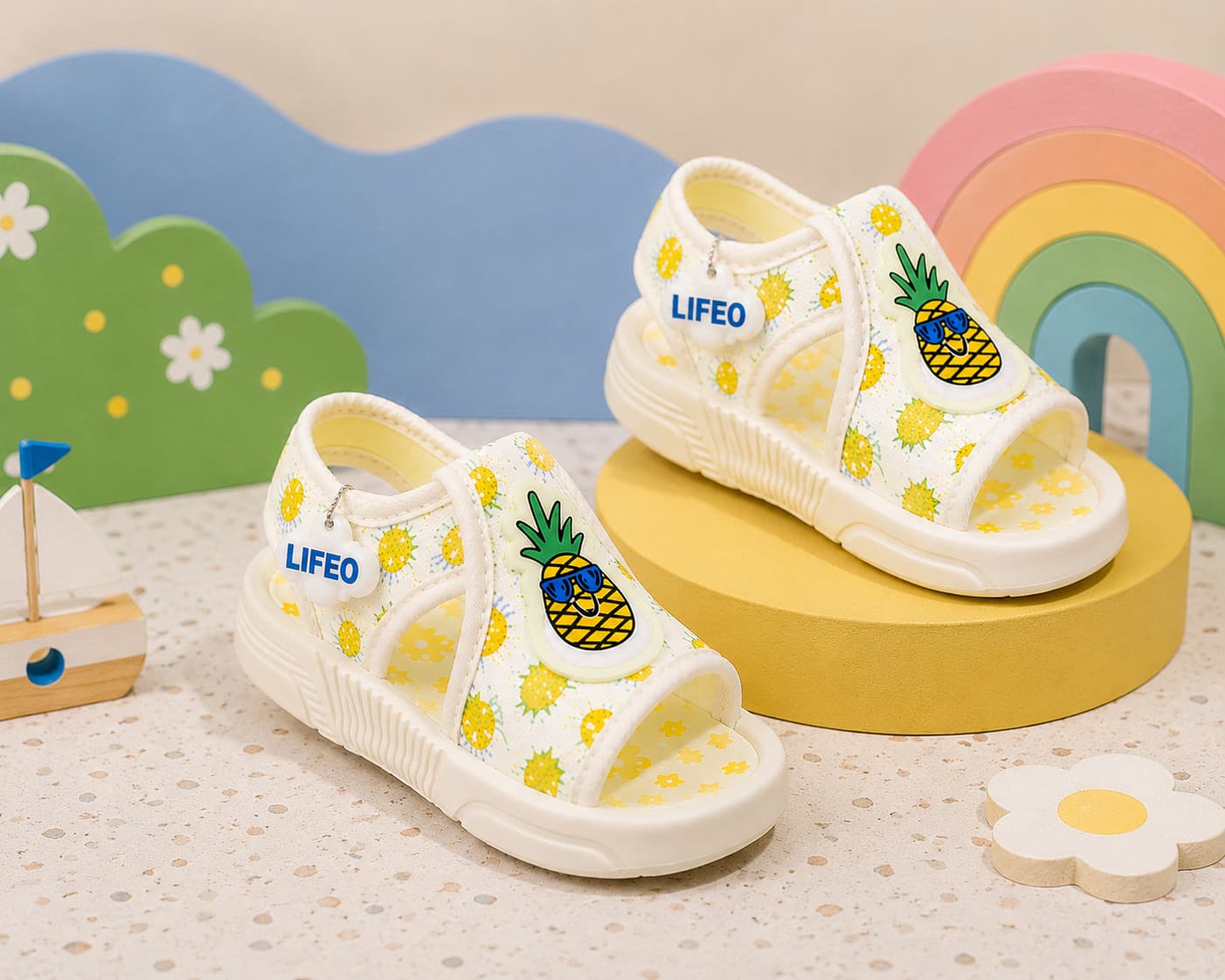 Infant Open-Toe Sandals with Pineapple Appliqué and Ankle Strap thumbnail 5