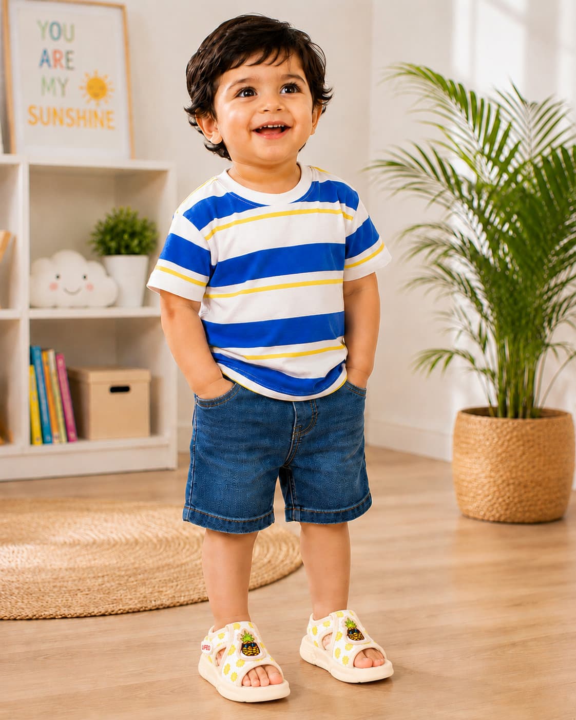Infant Open-Toe Sandals with Pineapple Appliqué and Ankle Strap thumbnail 6