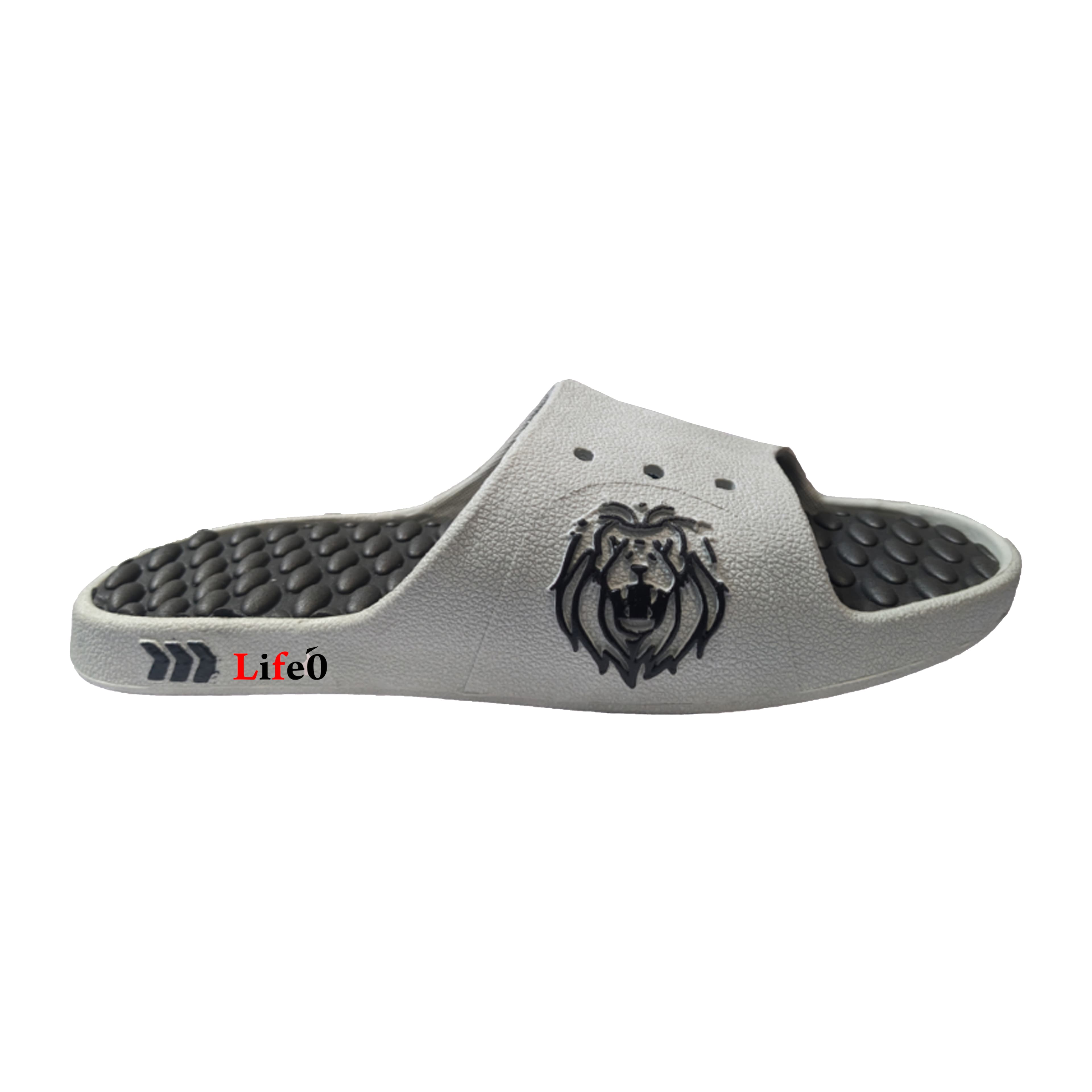 Men’s PVC Slide Slippers with Textured Footbed and Lion Motif thumbnail 4