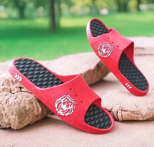 Men's Open-Toe Slip-On Slippers with Textured Footbed and Graphic Side Detail thumbnail 2