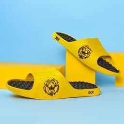 Men’s Lion Graphic Open-Toe Slide Slippers with Textured Footbed