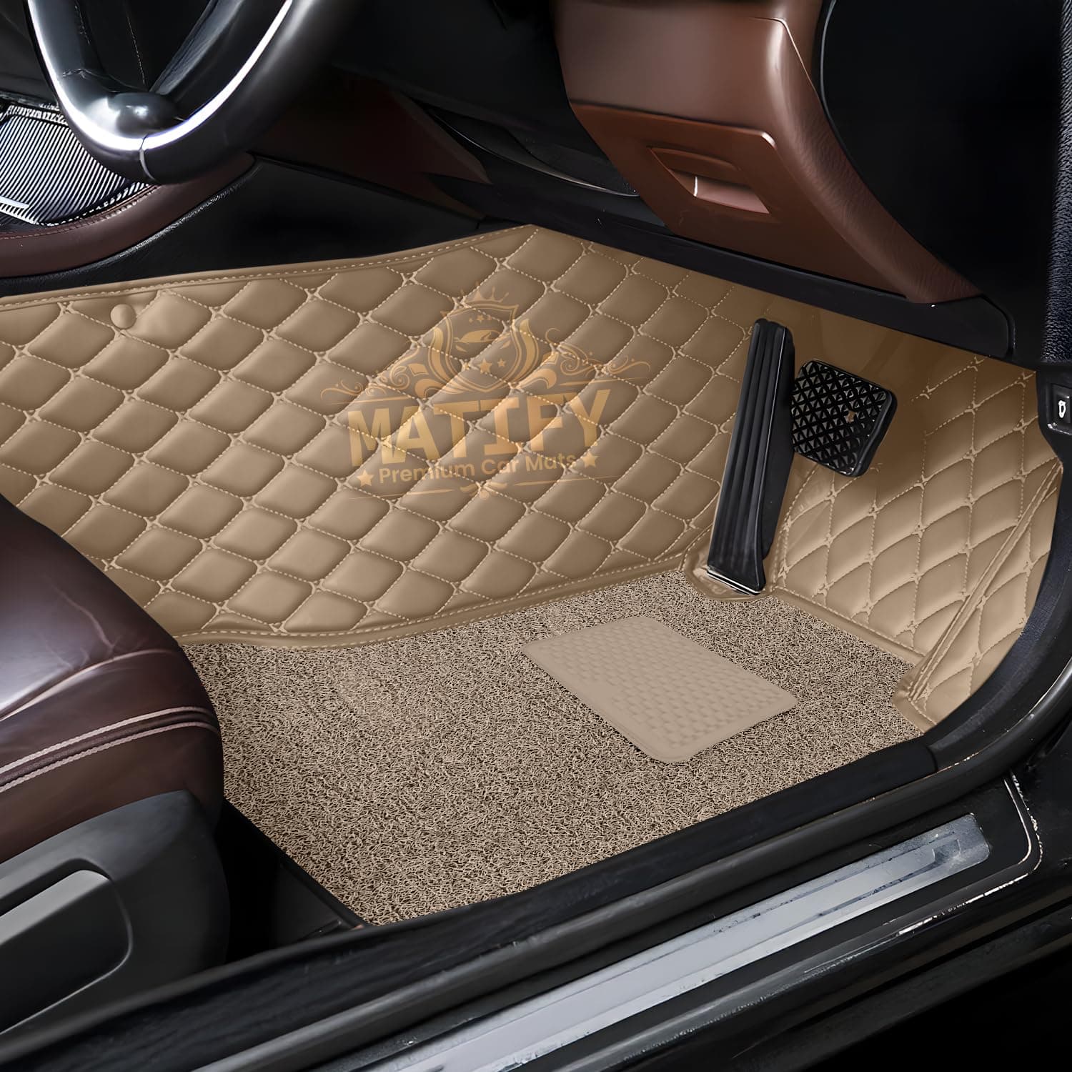 Floor Mats For Mahindra XUV 700 7 Seater || Luxury Leather Double Car Floor Mat Complete Set || 100% Waterproof And Washable || Color : Beige thumbnail 3