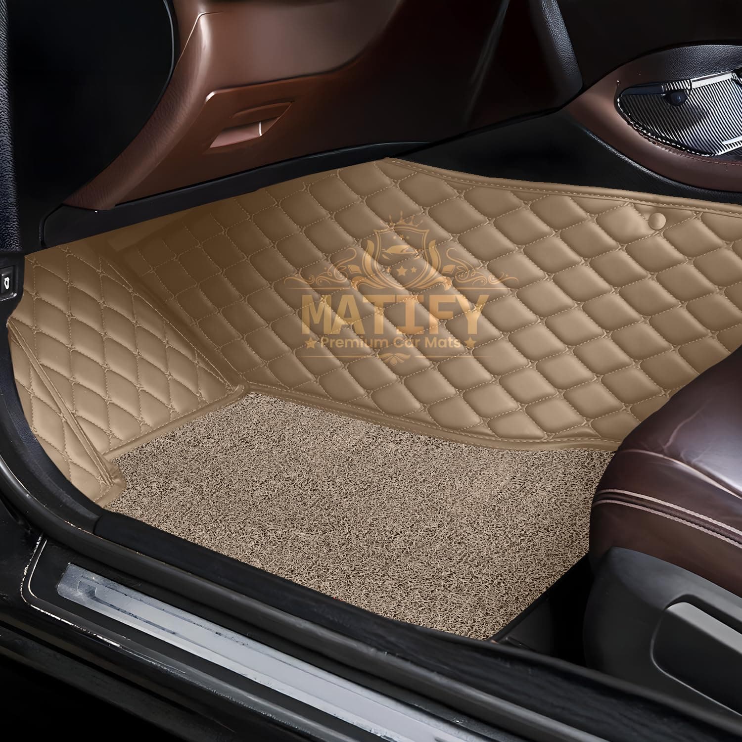 Floor Mats For Mahindra XUV 700 7 Seater || Luxury Leather Double Car Floor Mat Complete Set || 100% Waterproof And Washable || Color : Beige thumbnail 4