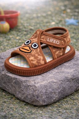 Kids Cartoon Face Open-Toe Sandals with Adjustable Hook-and-Loop Strap