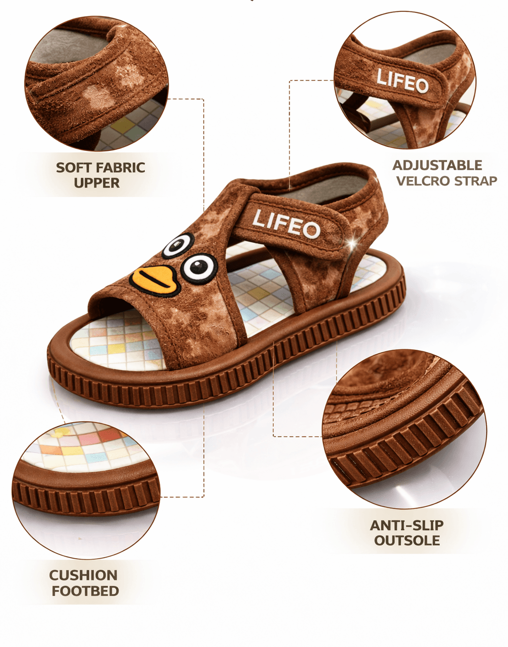 Kids Cartoon Face Open-Toe Sandals with Adjustable Hook-and-Loop Strap thumbnail 2