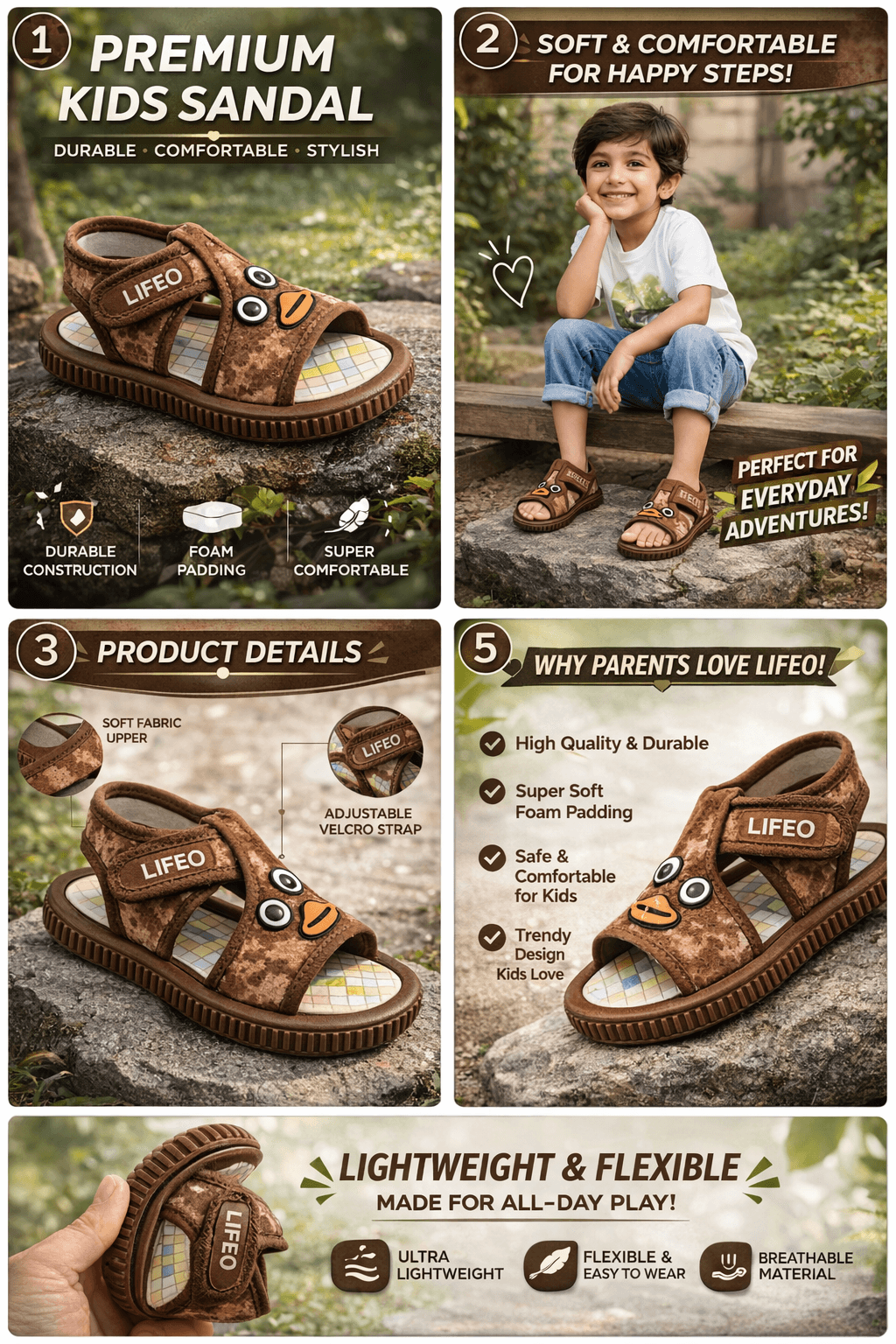 Kids Cartoon Face Open-Toe Sandals with Adjustable Hook-and-Loop Strap thumbnail 4