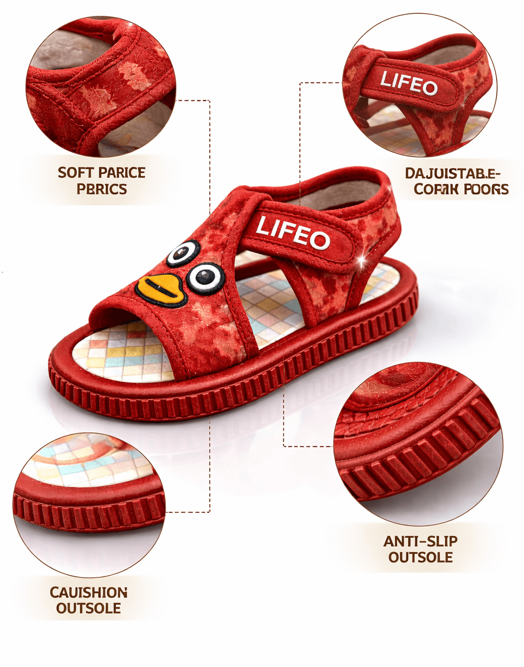 Kids Cartoon Face Open-Toe Sandals with Adjustable Hook-and-Loop Strap thumbnail 7