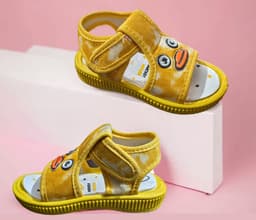 Baby Cartoon Face Open-Toe Sandals with Hook-and-Loop Ankle Strap