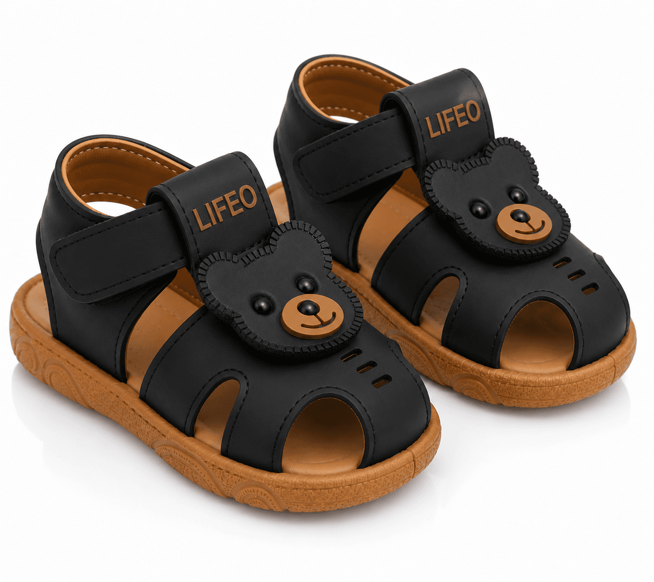 Kids Bear Appliqué Open-Toe Sandals with Hook-and-Loop Ankle Strap thumbnail 3