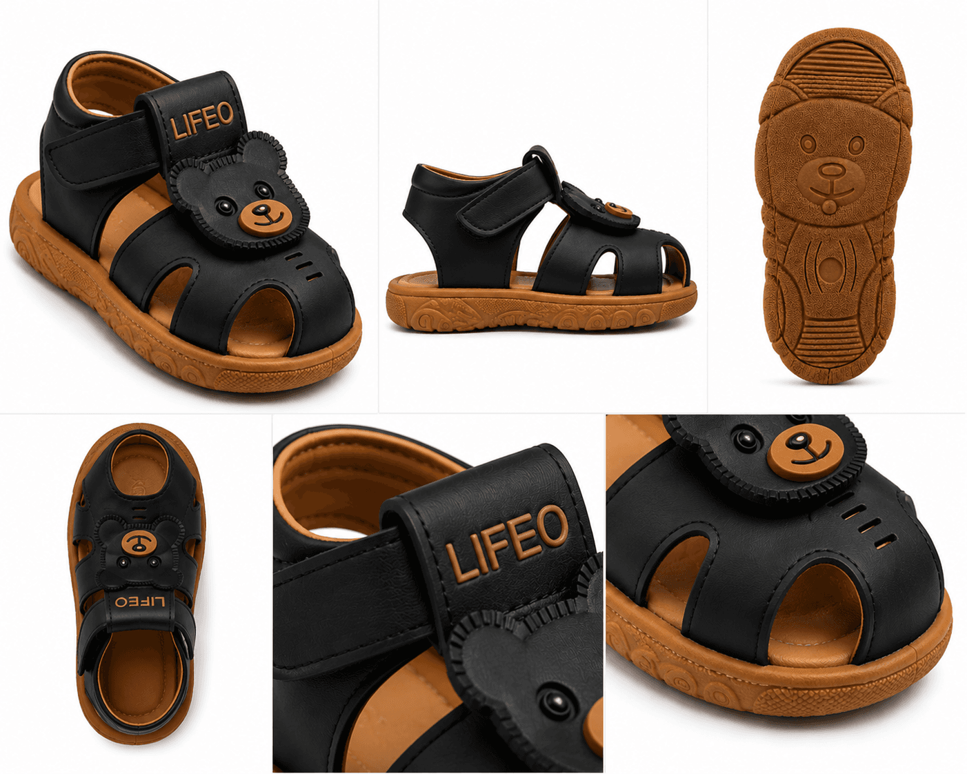 Kids Bear Appliqué Open-Toe Sandals with Hook-and-Loop Ankle Strap thumbnail 4