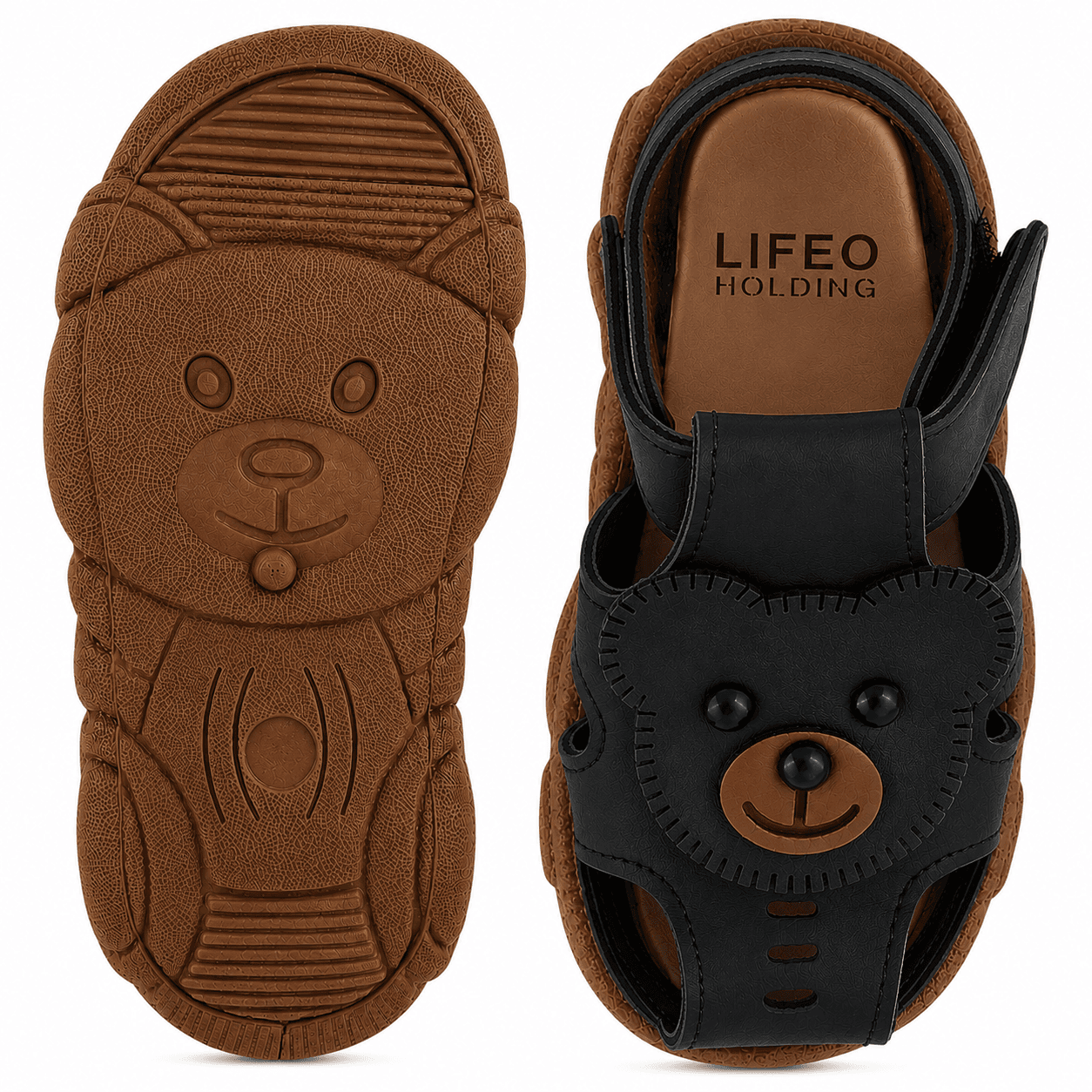 Kids Bear Appliqué Open-Toe Sandals with Hook-and-Loop Ankle Strap thumbnail 5