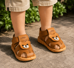 Kids Bear Appliqué Open-Toe Sandals with Adjustable Hook-and-Loop Strap