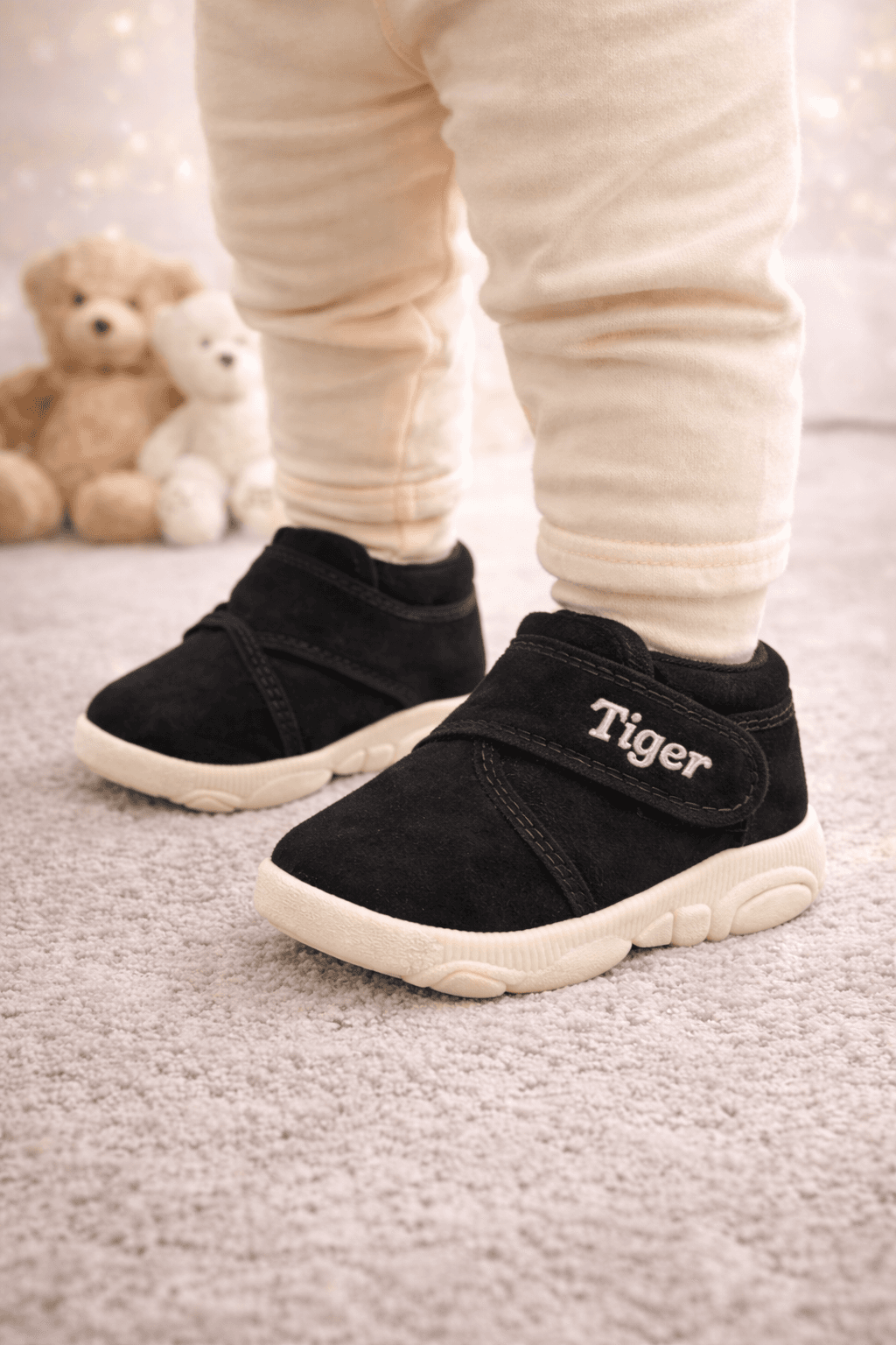 Infant High-Top Booties with Hook-and-Loop Strap and Textured Sole thumbnail 2