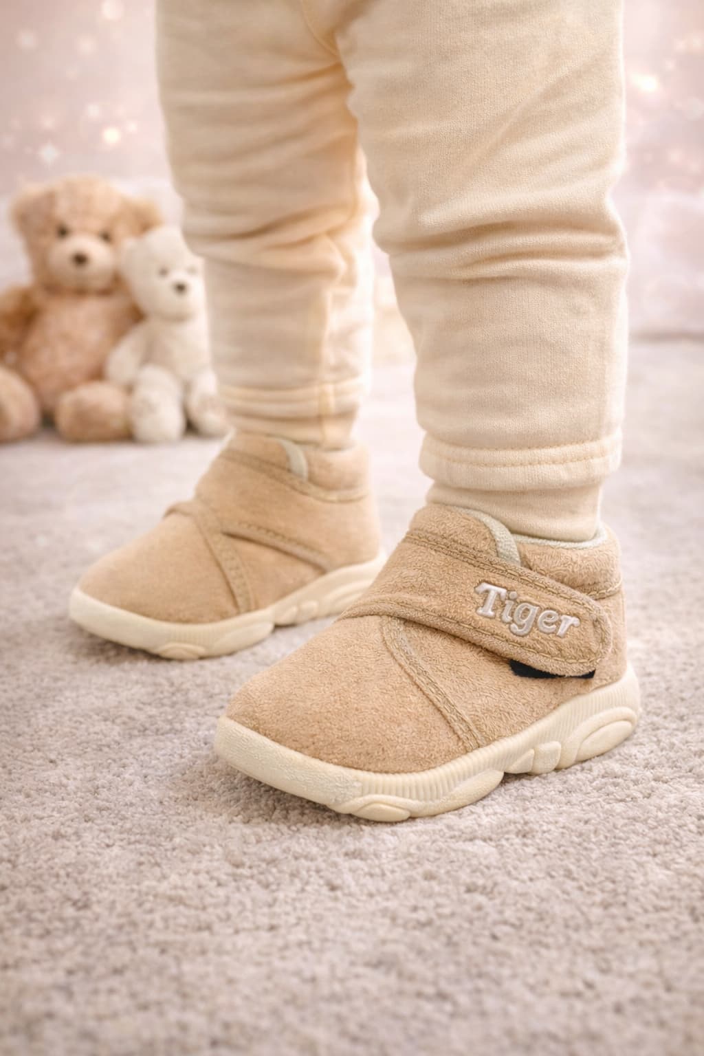 Infant Ankle Booties with Hook-and-Loop Strap and Textured Sole thumbnail 6