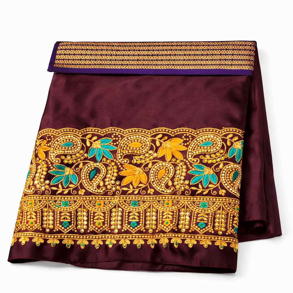Purple Floral Printed Silk Blend Saree With Woven Border | Festive & Party Wear Indian Saree thumbnail 5