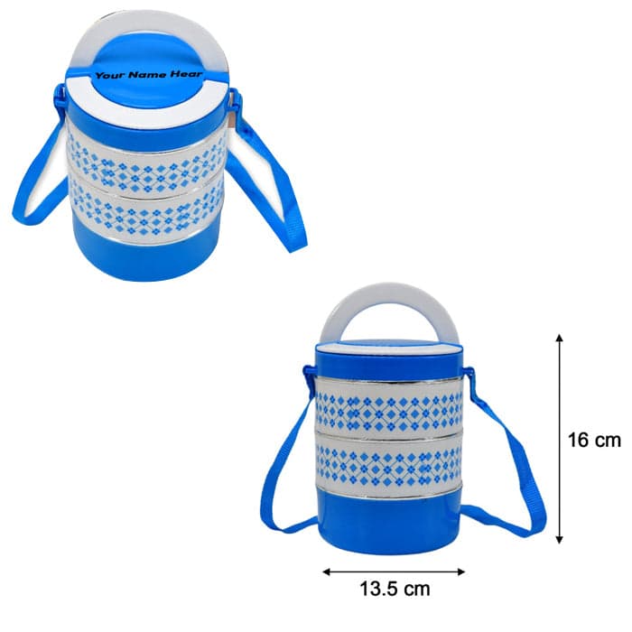 3 layer Adjustable Insulated Tiffin Set of 1, Blue 3 Containers Lunch Box thumbnail 5