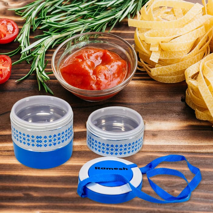 3 layer Adjustable Insulated Tiffin Set of 1, Blue 3 Containers Lunch Box thumbnail 7