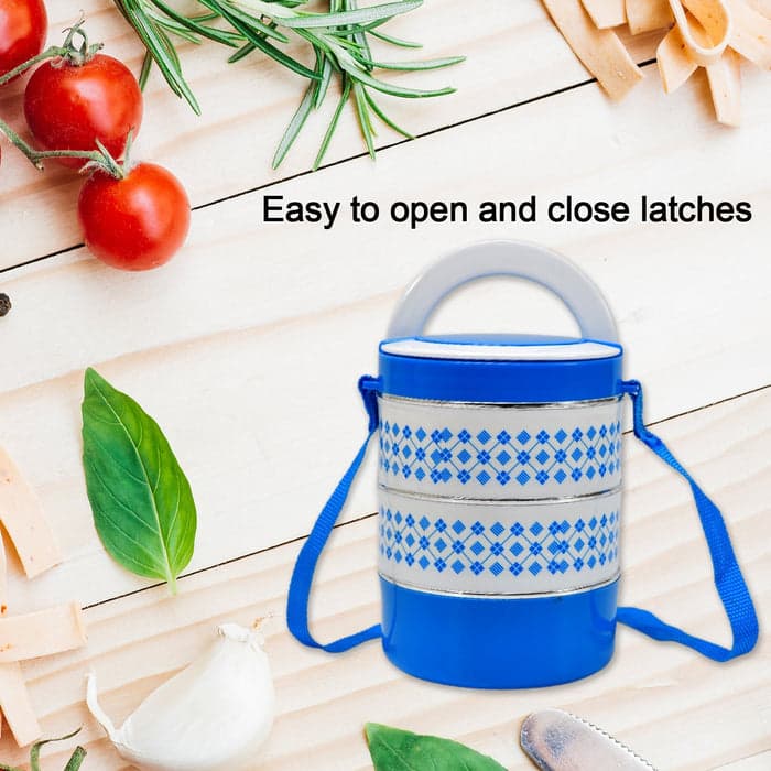3 layer Adjustable Insulated Tiffin Set of 1, Blue 3 Containers Lunch Box thumbnail 9