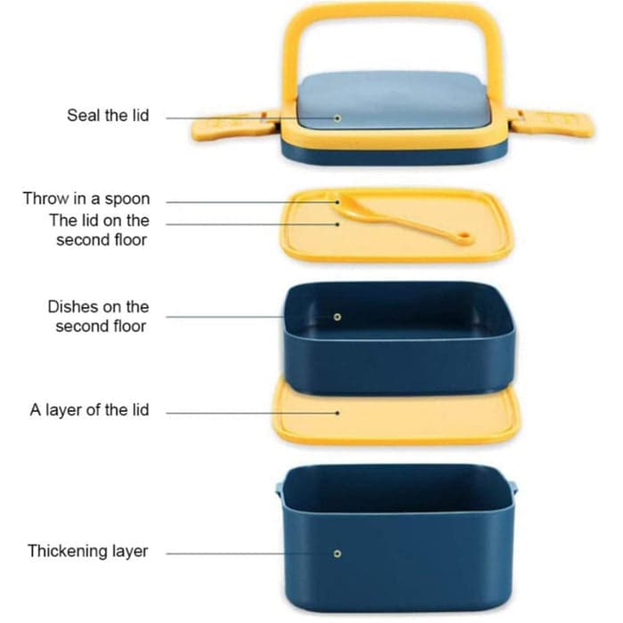 Blue Double-Layer Portable Bento Lunch Box of Stackable with Handle & Spoon thumbnail 12