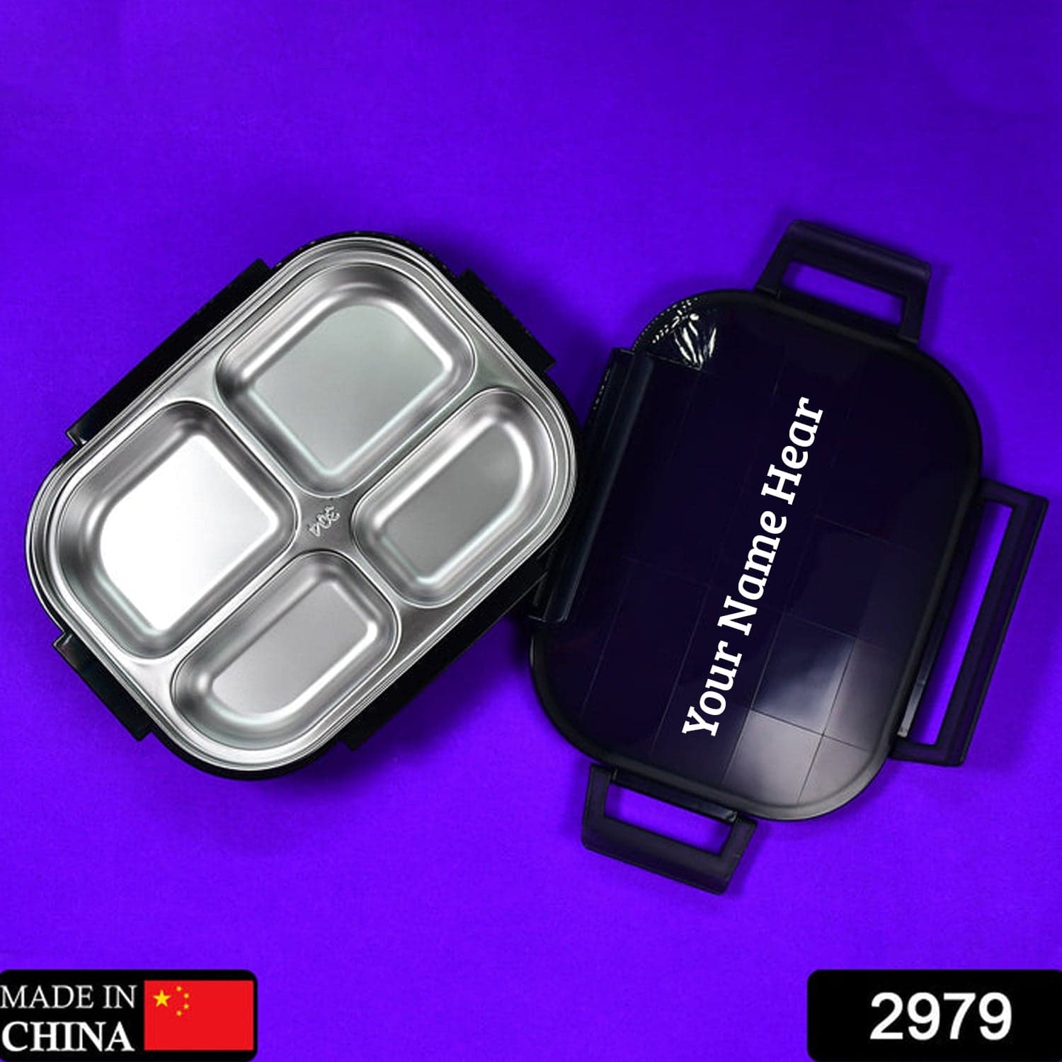 Black Transparent 4 Compartment Lunch Box For Kids And Adults ID-2979a thumbnail 1