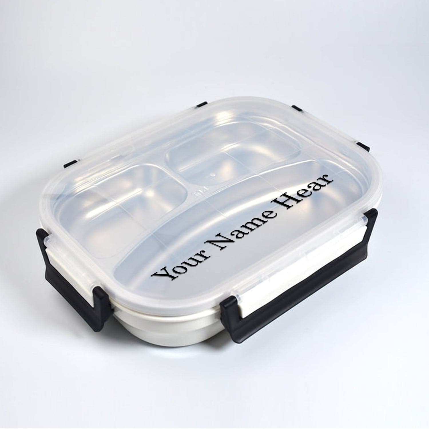 White Transparent Lunch Box For Kids And Adults, Stainless Steel Lunch Box With 3 Compartments. thumbnail 1