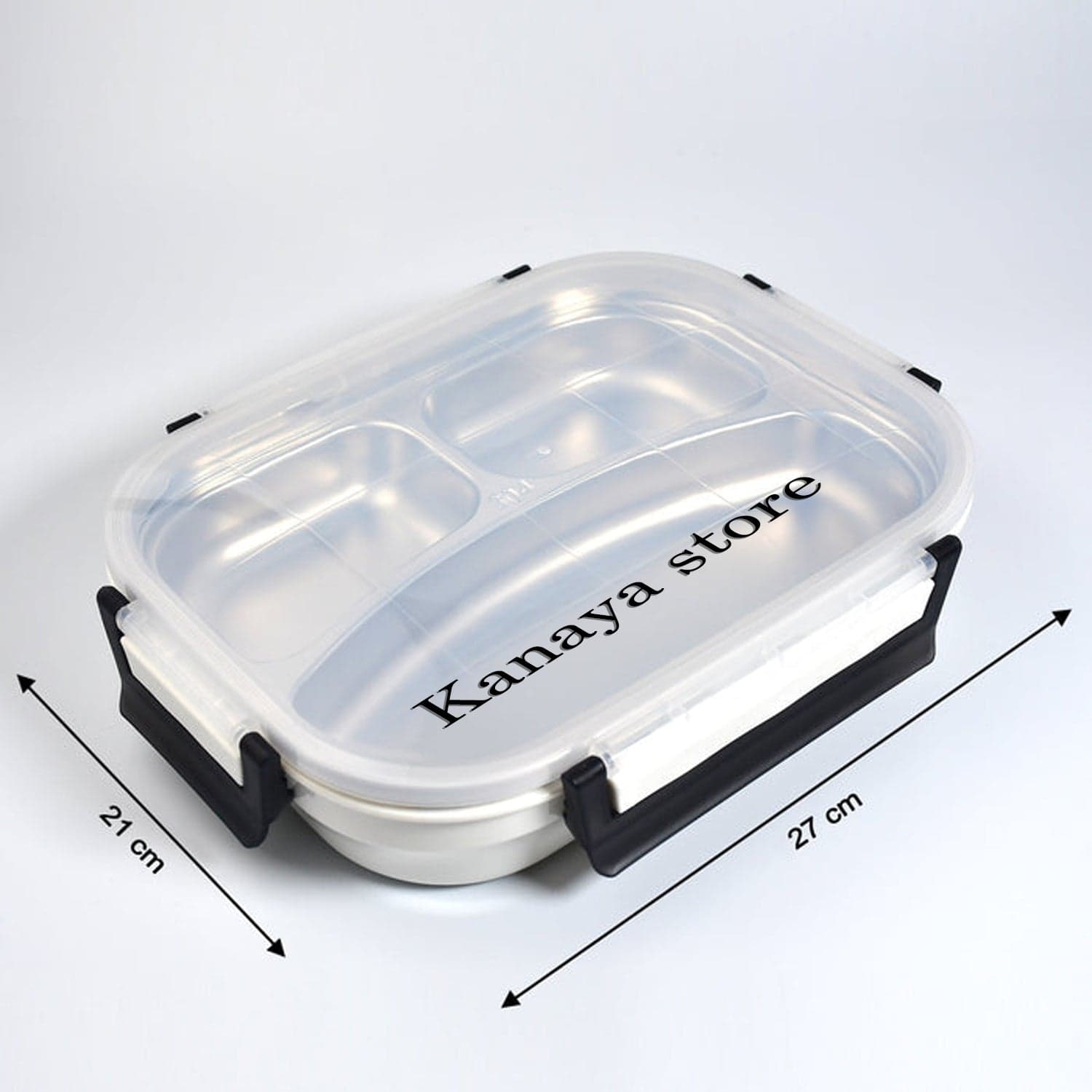 White Transparent Lunch Box For Kids And Adults, Stainless Steel Lunch Box With 3 Compartments. thumbnail 3