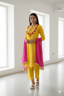 Women' Premium Rayon Embroidered Kurta Set With Trousers & Contrast Dupatta