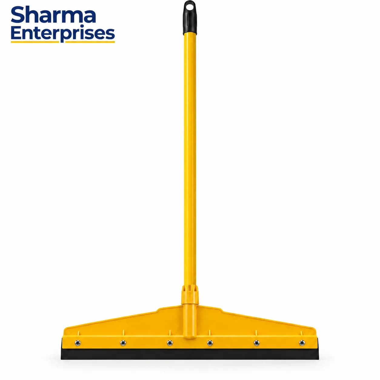 Yellow Plastic Floor Wiper with Long Handle and Black Rubber Blade
