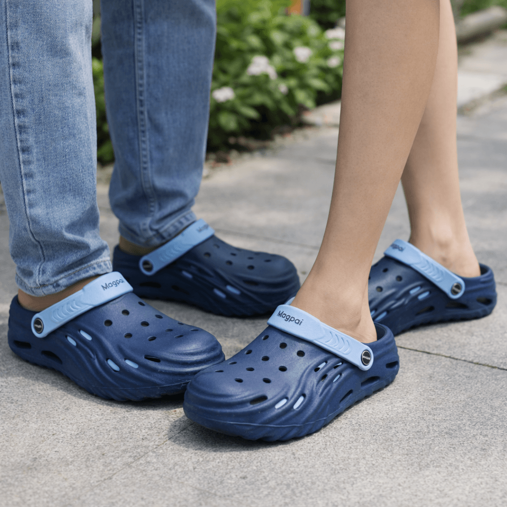 Unisex EVA Clogs With Adjustable Heel Strap – Lightweight Breathable Slip-On Comfort Footwear (Navy Blue & Sky Blue)