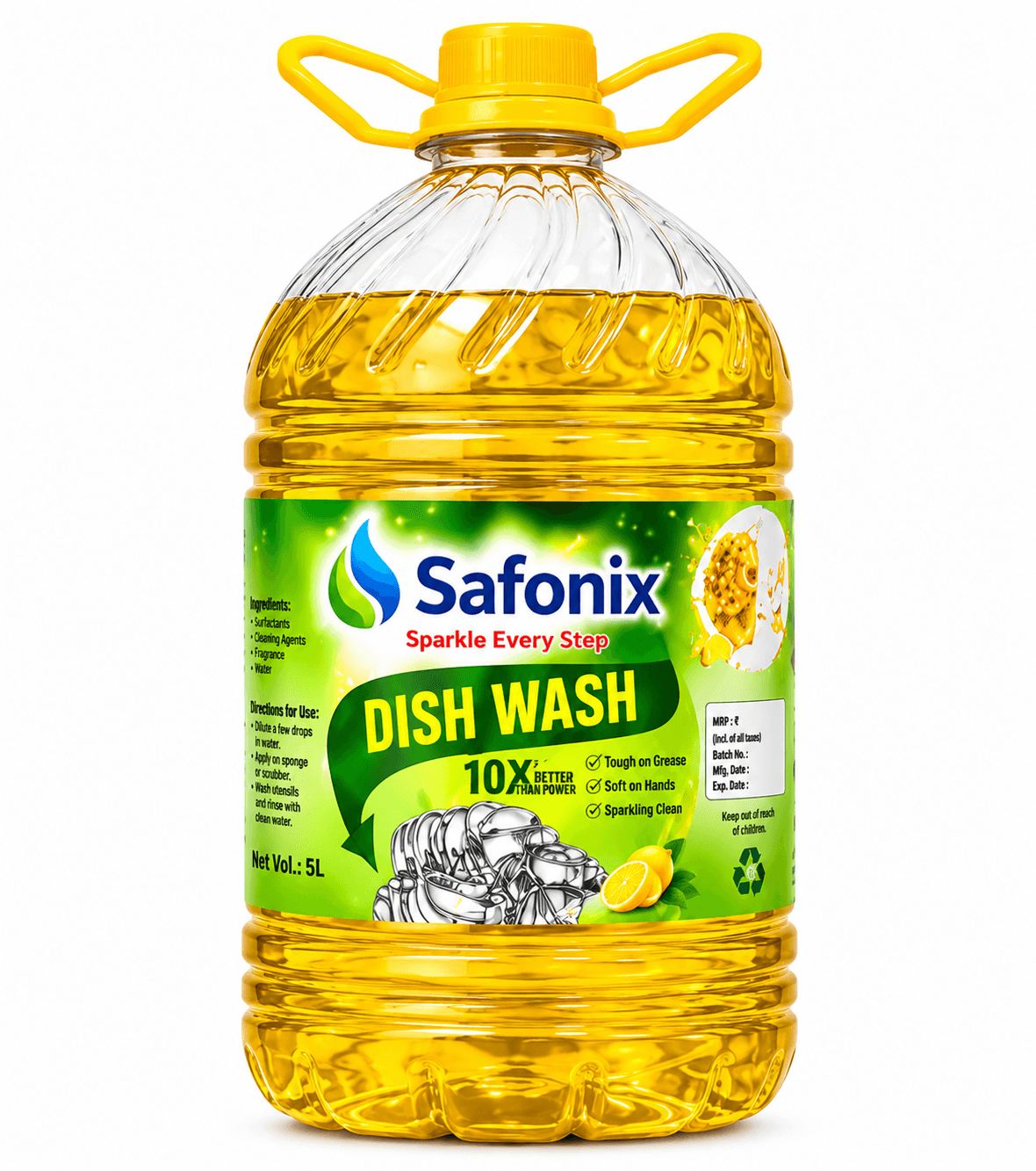 Safonix Dish Wash Liquid 5 Litre – Tough On Grease, Sparkling Clean