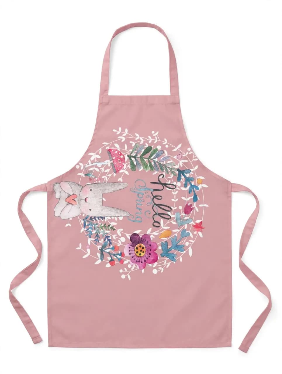 Dusty Pink Floral Graphic Kitchen Apron with Neck Loop and Side Tie Straps