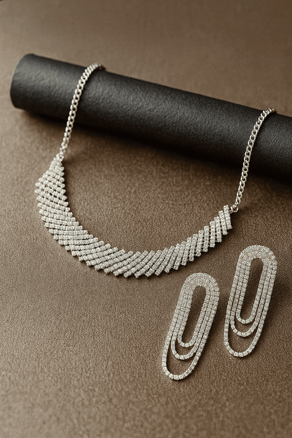 AzuraGems Rhodium-Plated Crystal-Studded Necklace Set with Layered Dangler Earrings, White, Traditional Ethnic Design