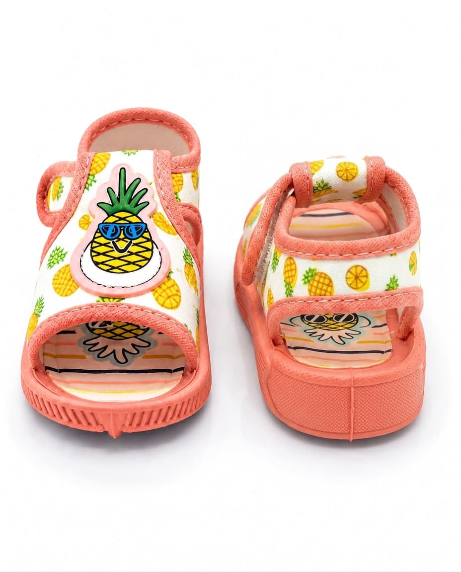 Infant Pineapple Print Open-Toe Hook-and-Loop Sandals