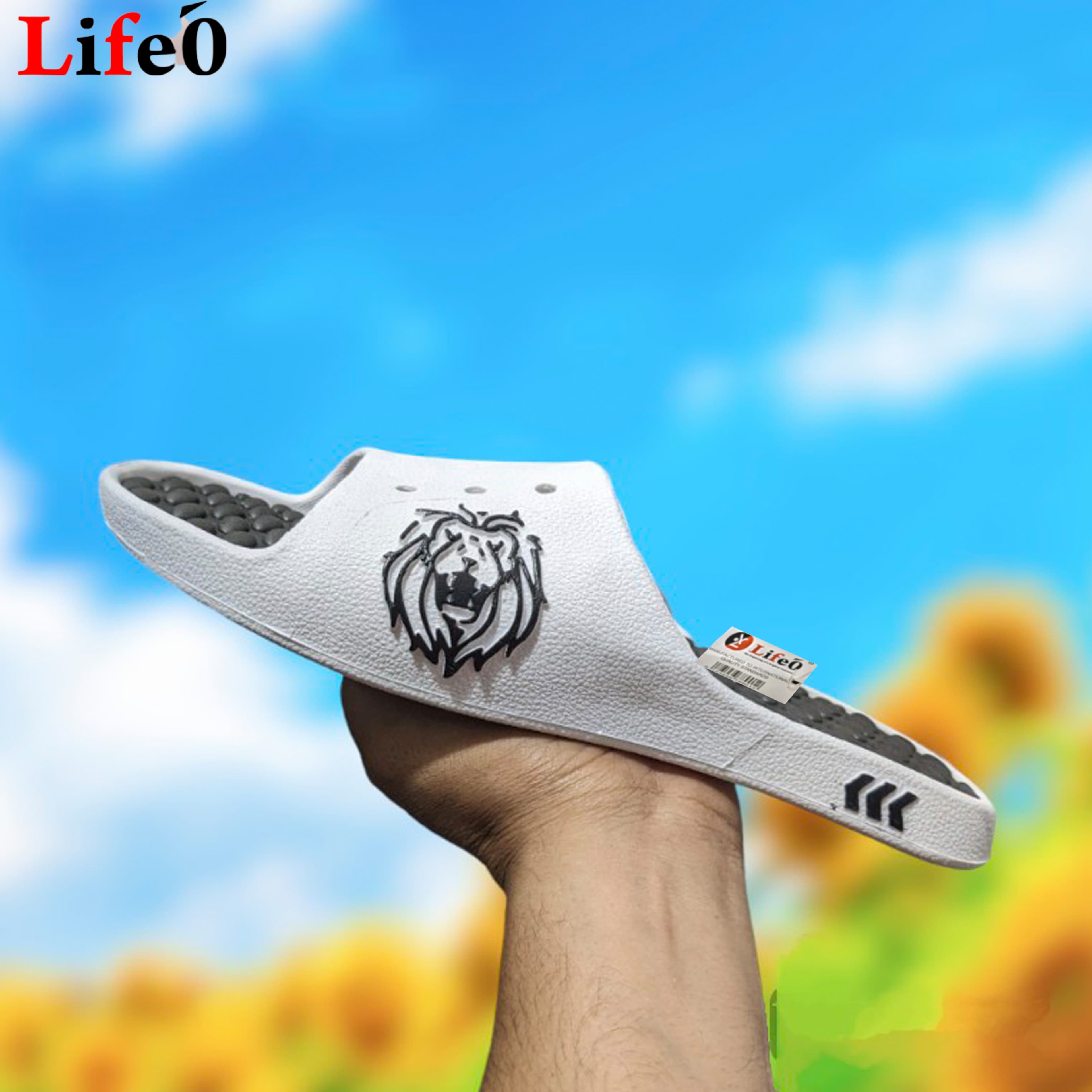 Men’s Tiger Graphic Open-Toe Slip-On Slippers with Textured Footbed