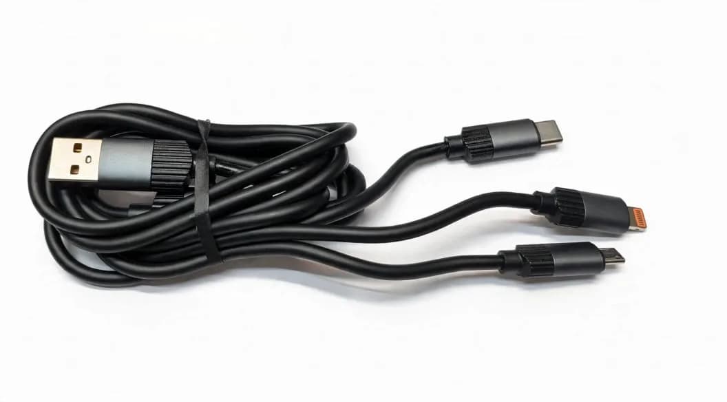 Black 1 m USB-A Multi-Connector Charging Cable with USB-C, Micro USB& Lightning Tips